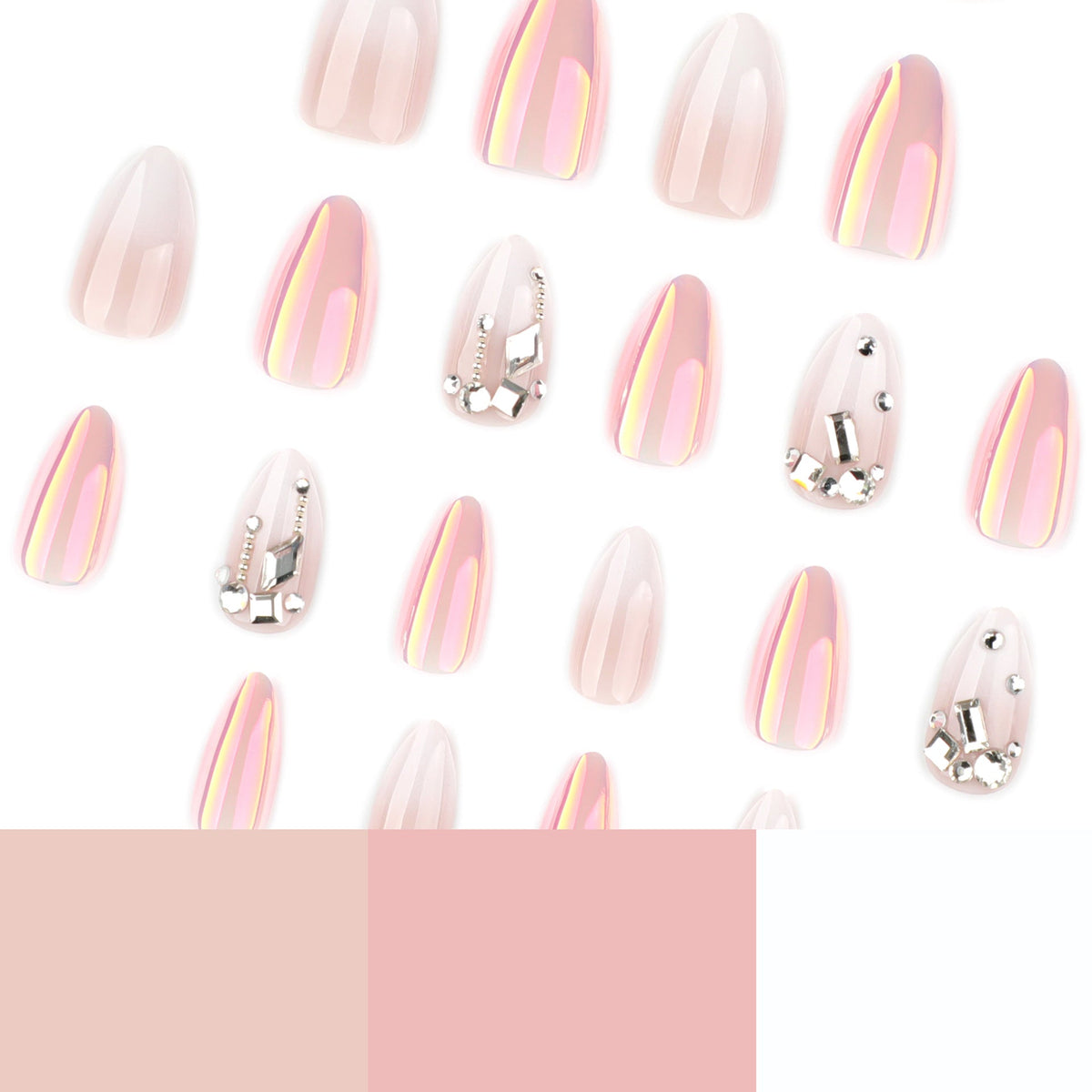 Iridescent Pearl Chrome Crystal Almond Nails – Image 4