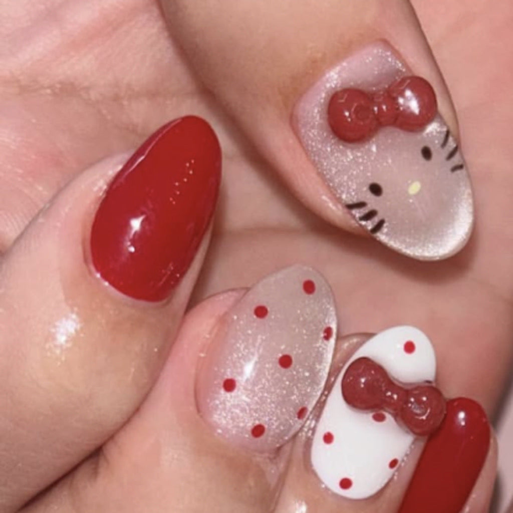 Sweet Japanese style cat eye cute bow press-on nails