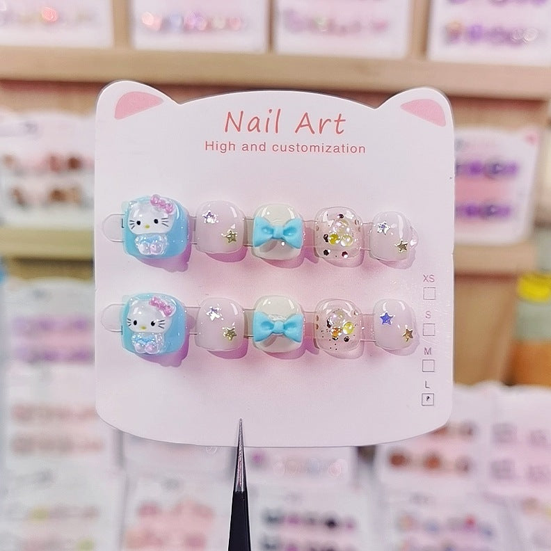 Blue Bow Hello Kitty Kids Press On Nails Set – Image 2
