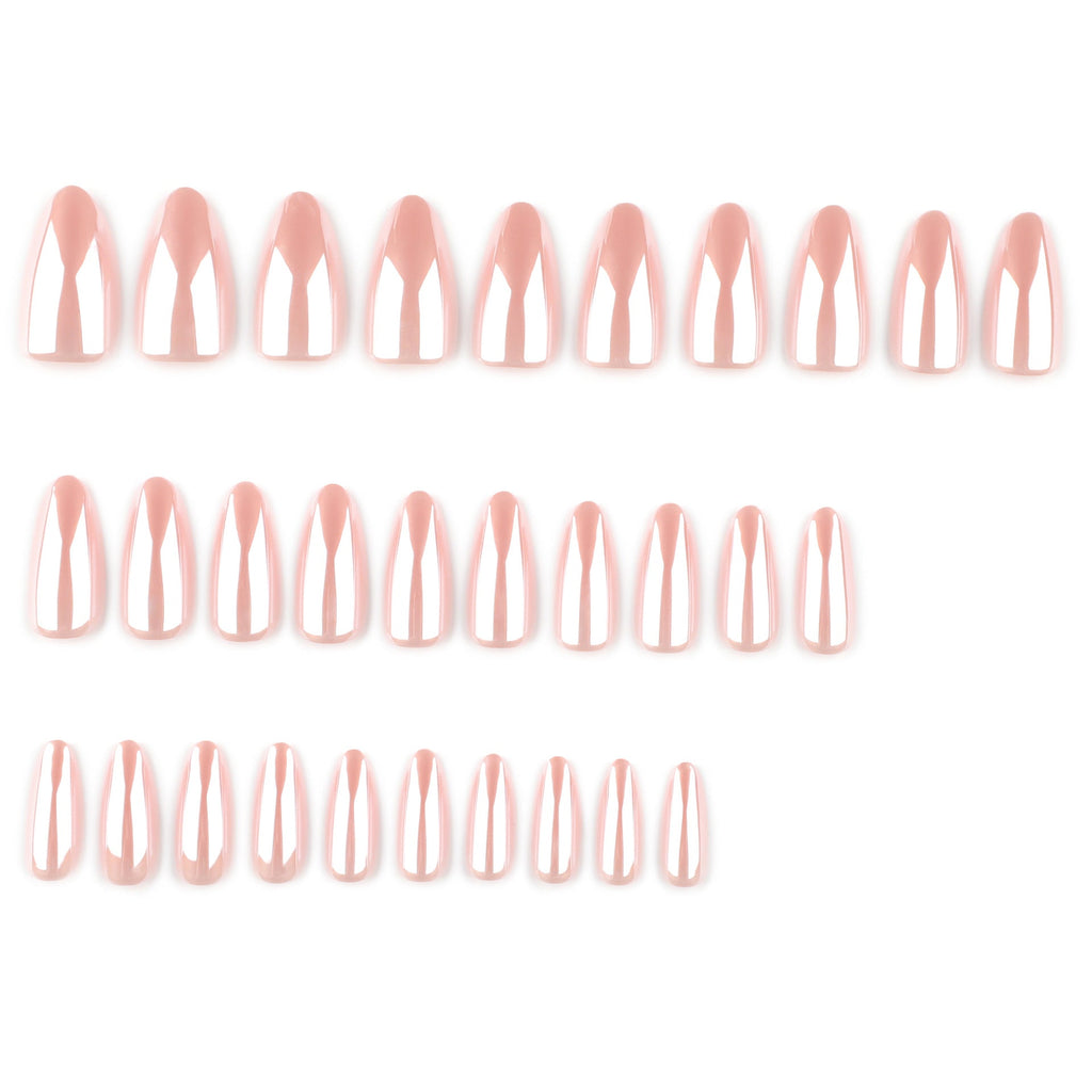 Simple bare powder solid color coating flash almond press-on nails – Image 2