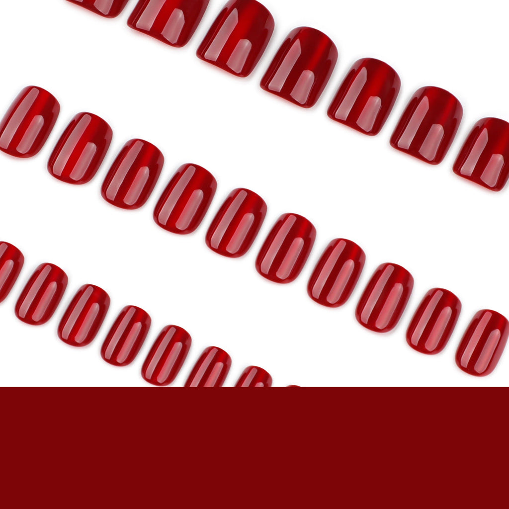 30 pieces burgundy solid color flash cat eye square short press-on nails – Image 4