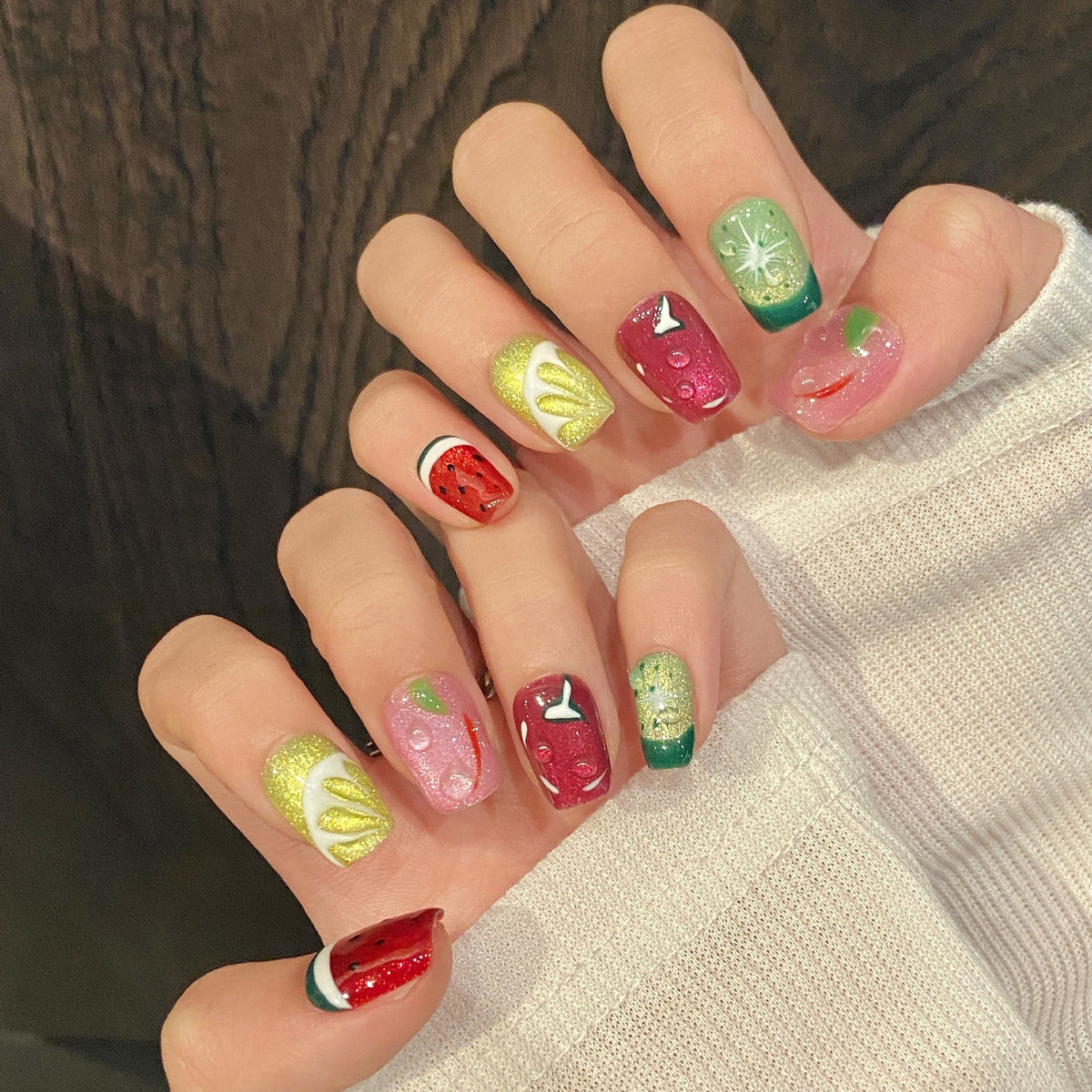 Summer Fruit Party Nails with Cat Eye and Carved Details – Image 4