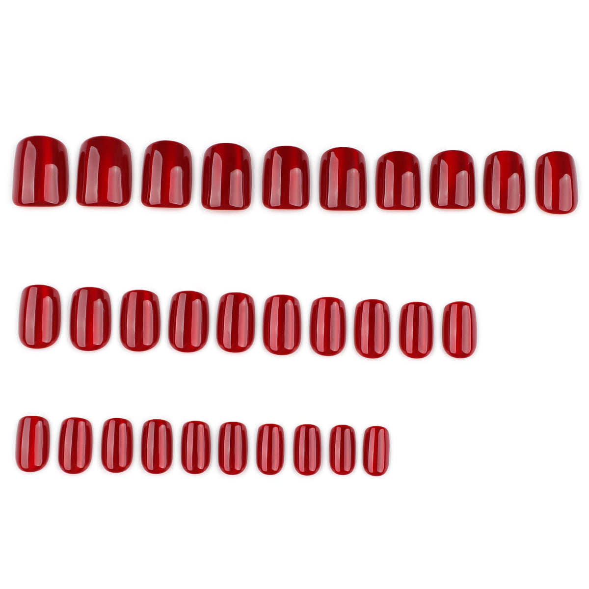 30 pieces burgundy solid color flash cat eye square short press-on nails – Image 2