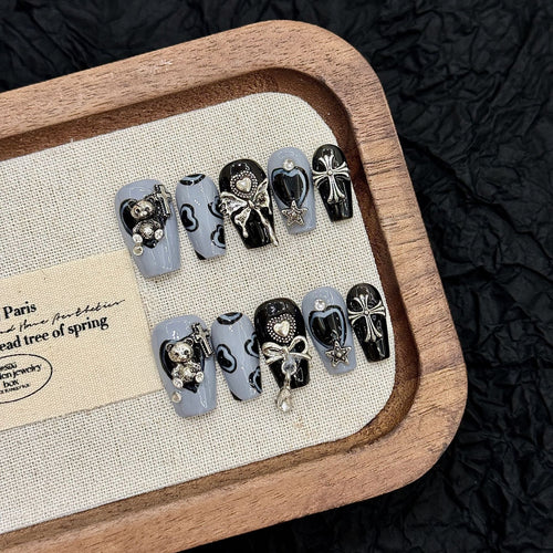 365nails: "Gothic Angel" – 3D Charms & Cross Handmade Coffin Nails