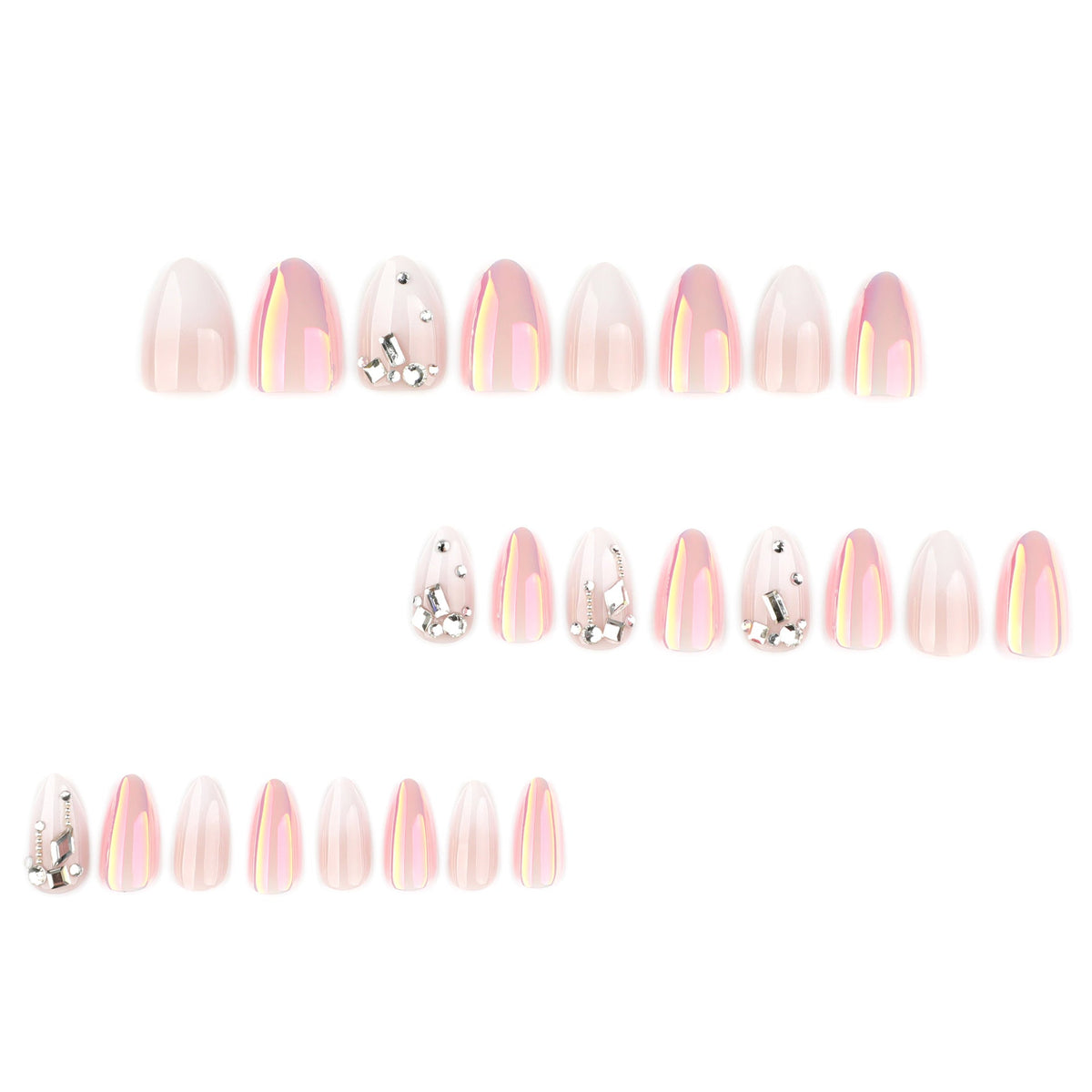 Iridescent Pearl Chrome Crystal Almond Nails – Image 2