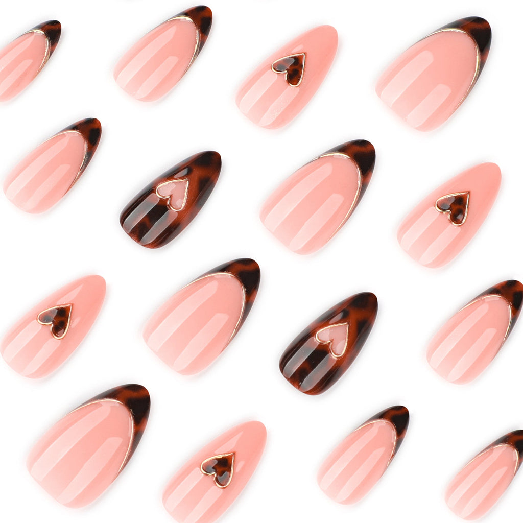 Peach Tortoiseshell Heart Accent Press-On Nails – Image 3