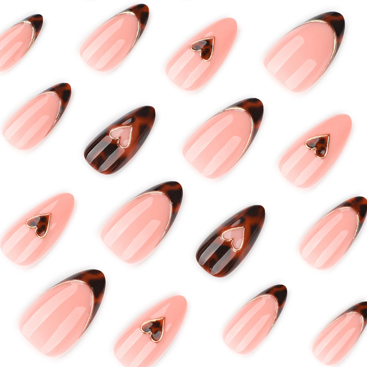 Peach Tortoiseshell Heart Accent Press-On Nails – Image 3