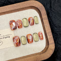 365nails: "Amber Sunset" – Hand-Painted Marble & Gold Foil Short Square Nails