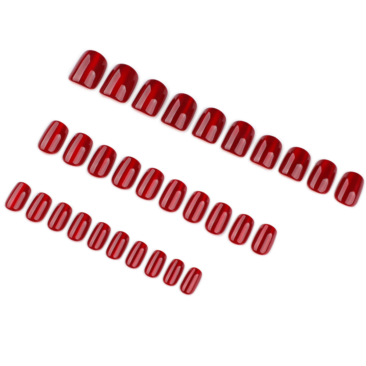 30 pieces burgundy solid color flash cat eye square short press-on nails – Image 3