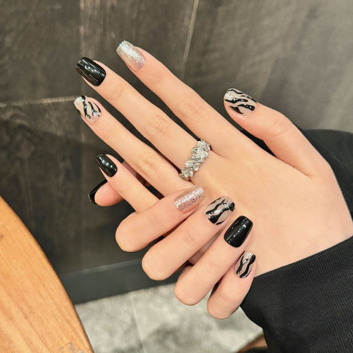 365nails: "Wild Sparkle" – Zebra Print & Glitter Handmade Coffin Nails – Image 3