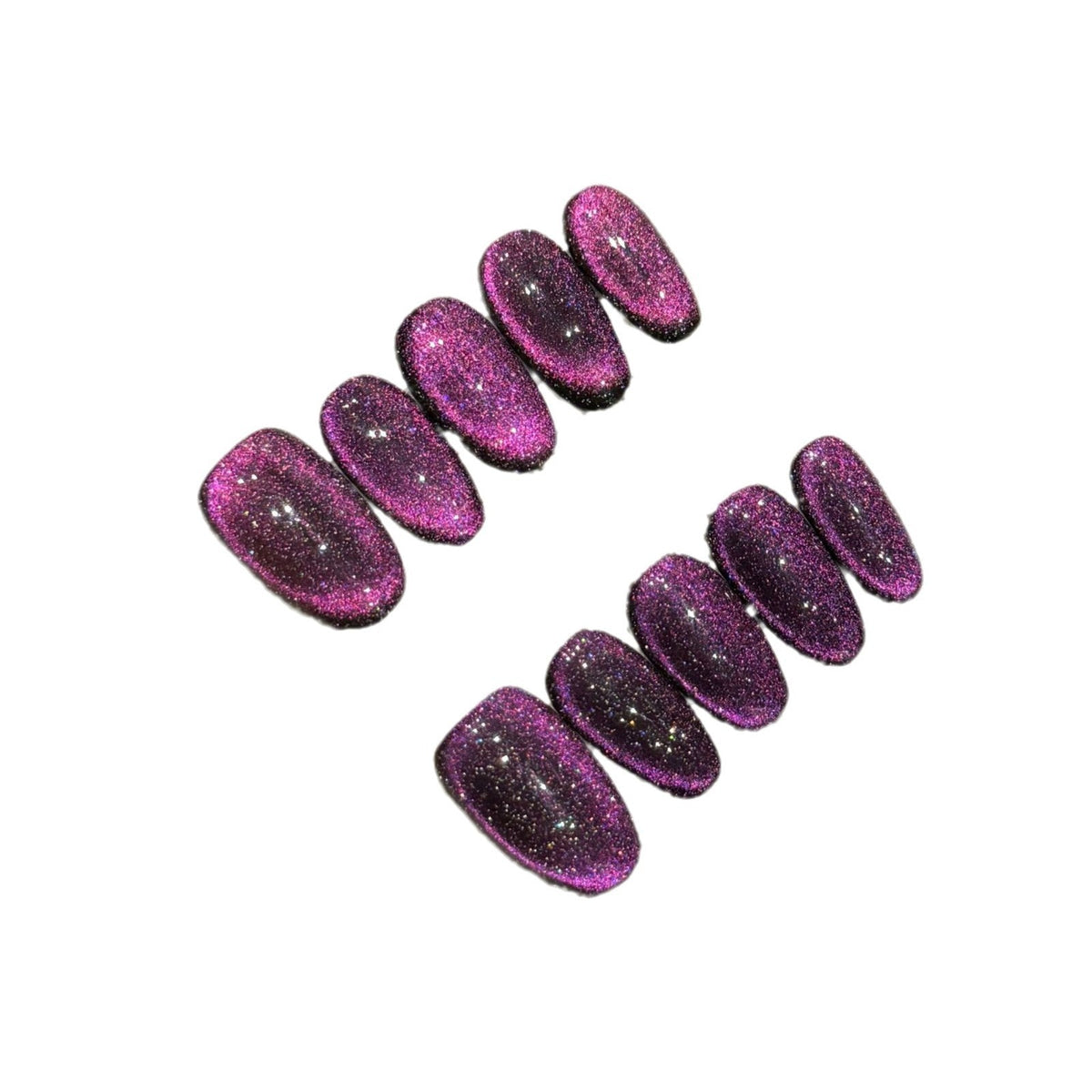 365nails: "Violet Stardust" – Magnetic Cat-Eye Glitter Handmade Short Almond Nails – Image 4