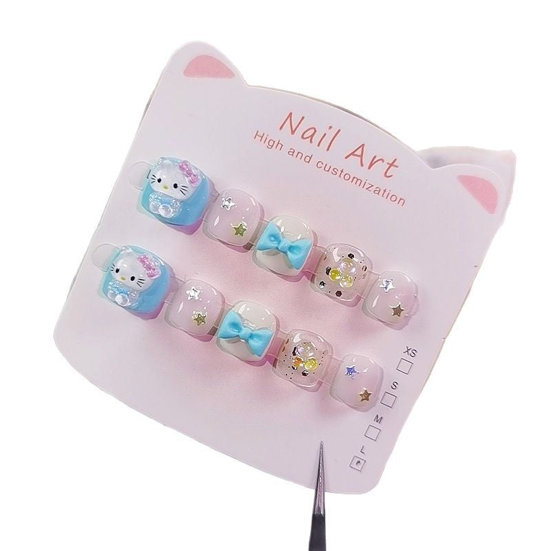 Blue Bow Hello Kitty Kids Press On Nails Set – Image 5