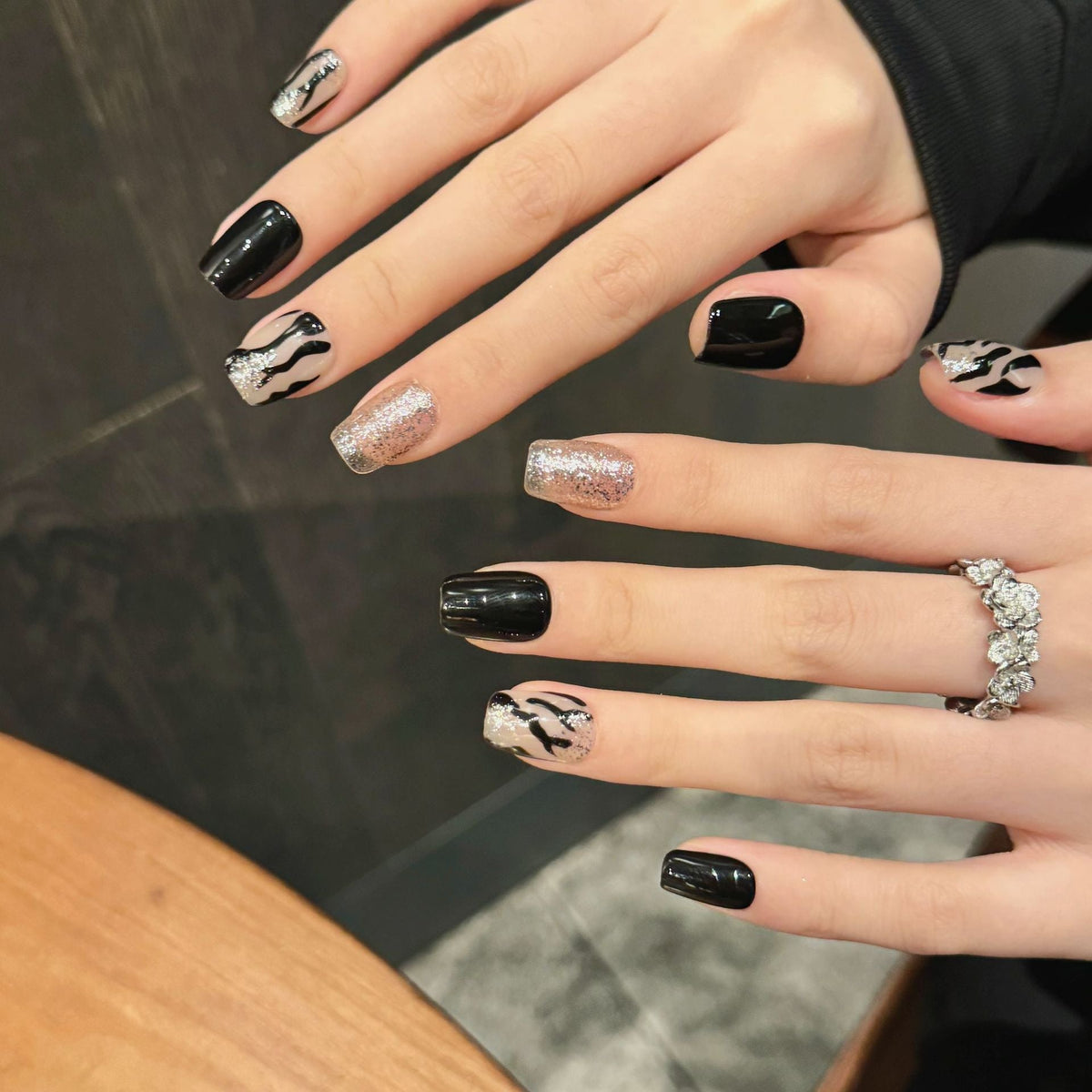 365nails: "Wild Sparkle" – Zebra Print & Glitter Handmade Coffin Nails – Image 2