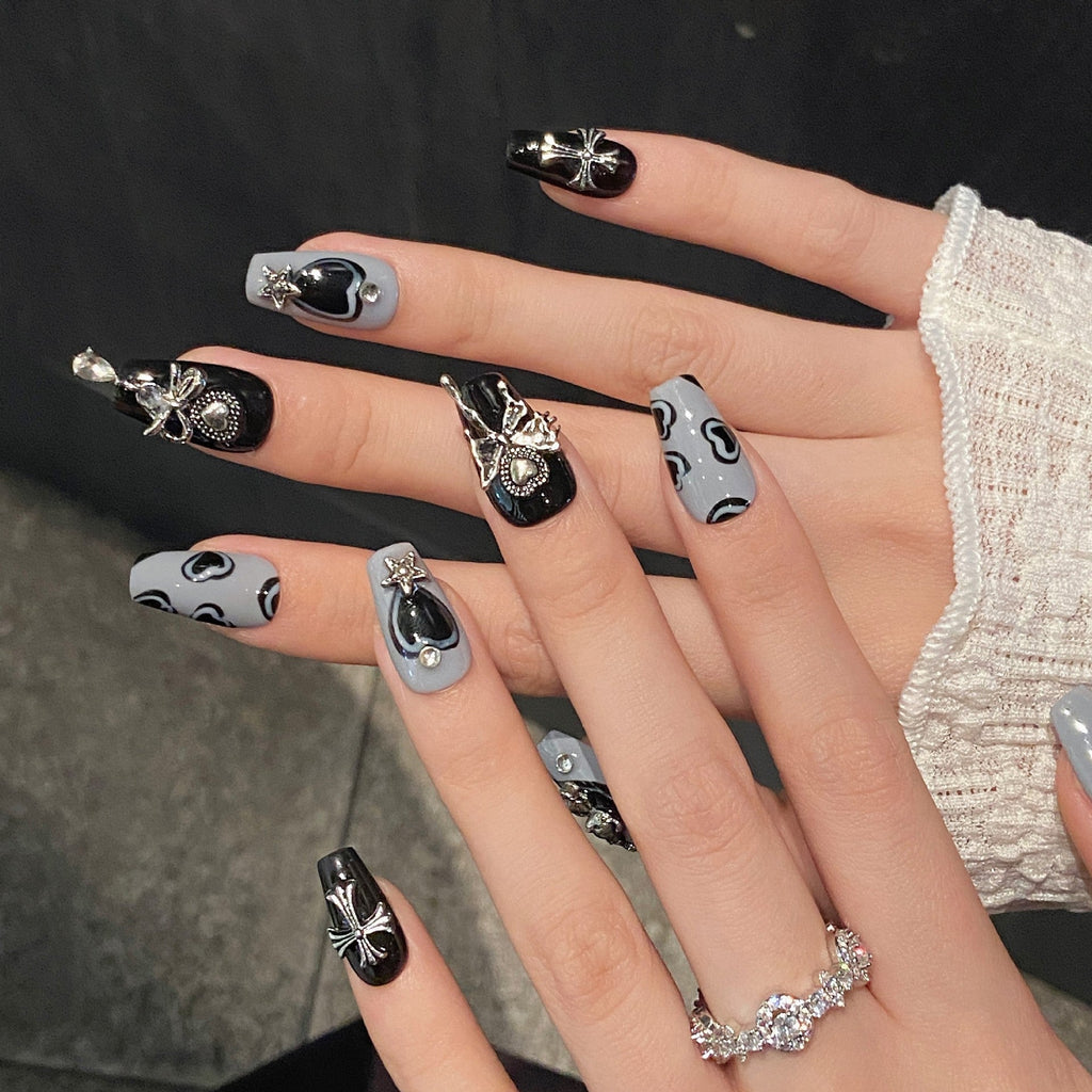 365nails: "Gothic Angel" – 3D Charms & Cross Handmade Coffin Nails – Image 2