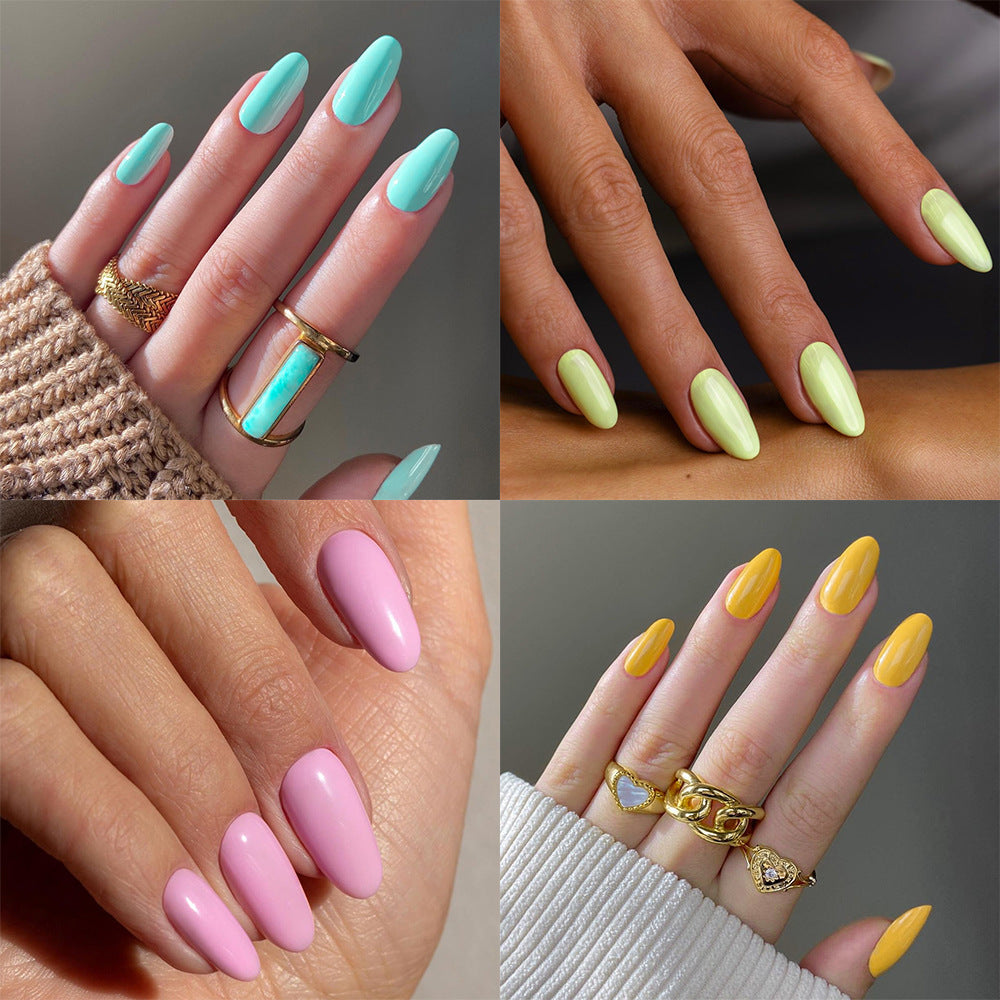 Nail art 24 pieces short round nail piece solid color monochrome simple – Image 3